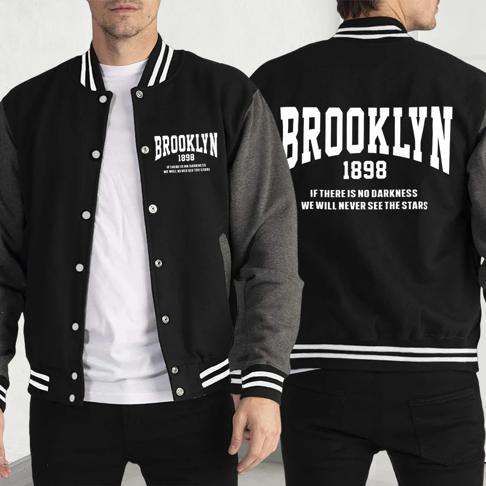

Brooklyn New York 1898 Print Men Baseball Jersey Vintage Pocket Jacket Loose Fitness Menswear Comics Unisex Creative Streetwear