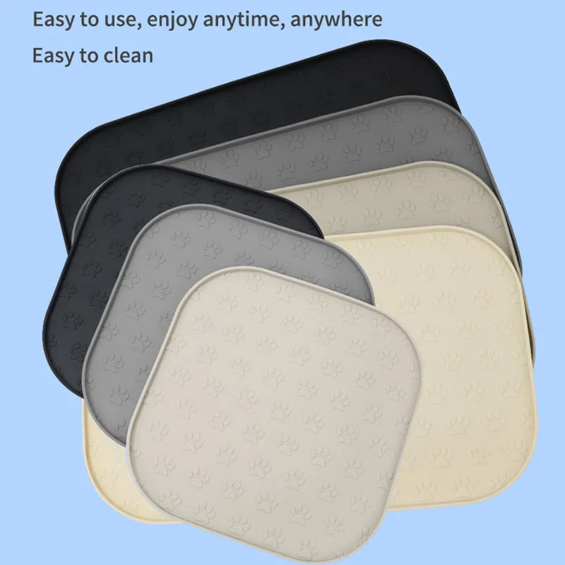 Pet Silicone Placemats in Beige/Khaki/Grey/Black Rectangular with Paw Prints Dog Feeding Placemats Square Pet Eating Mats view 2
