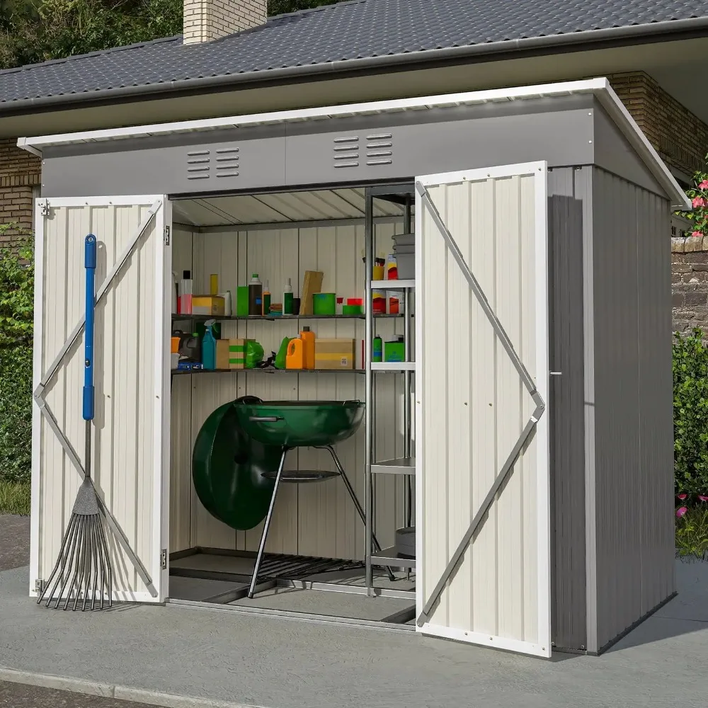 

8 X 4 Ft Outdoor Metal Storage Shed, Small Metal Sheds & Garden Tool Shed with Galvanized Floor Frame Kit Lockable for Garden