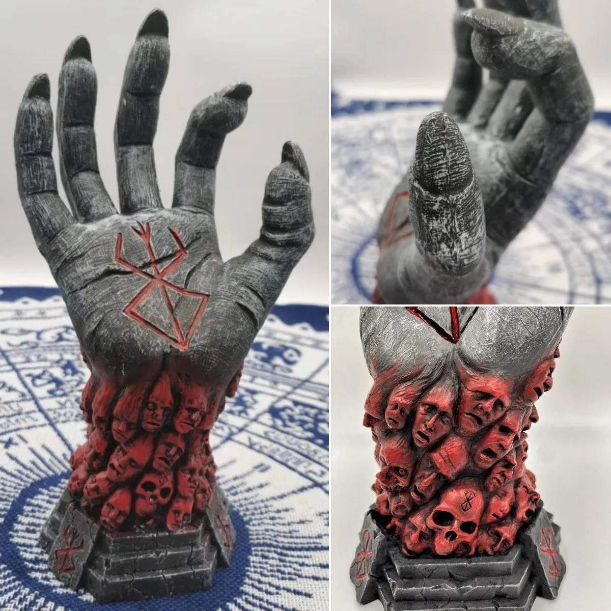 Mad God Hand Grim Reaper Devil's Right Hand Of Berserk Skull Rune Sculpture Resin  Horror Figure Craft Halloween Fear Home Decor