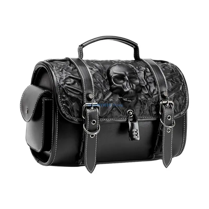 

T3LF Punk Bike Saddlebag Secure Storage Compartment PU Leather Bag for Bikes
