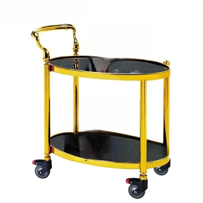Premium Copper 2-story Hotel Room Service Trolley Stainless Steel Folding Trolley