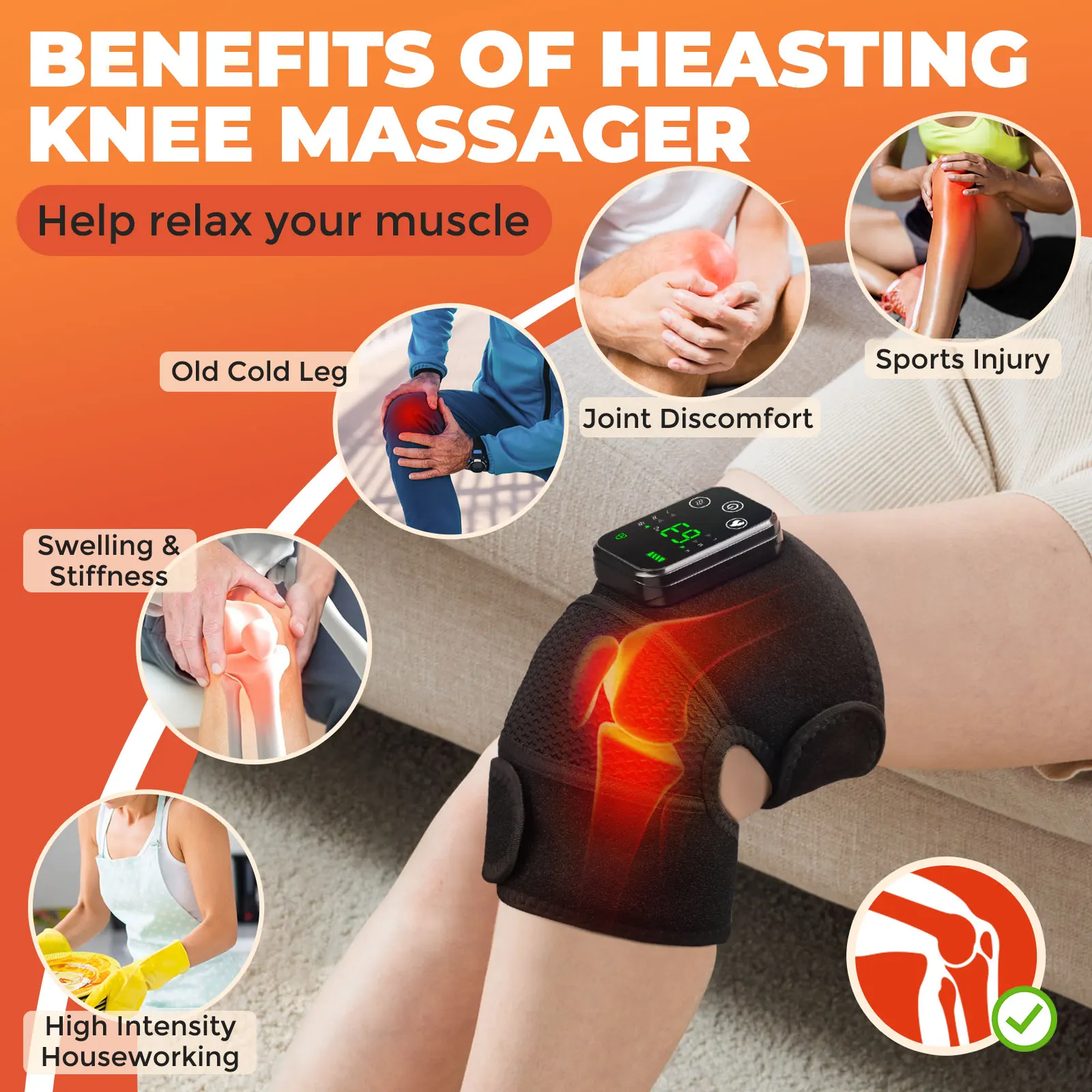 Electric Heated Knee Massager 3 in 1 Joint Elbow and Shoulder Pain Reliever Thermal Vibration Moisture Removal Physical Therapy