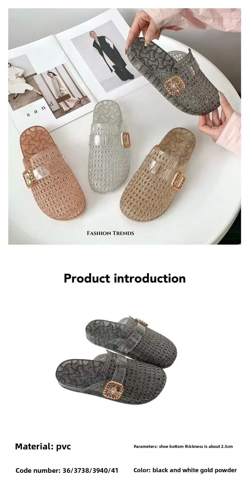 2026 Damen Jelly-Kristall-Pantoletten mit offener Zehenpartie, neuer Sommerstil, modische Damen-Strandsandalen, hohles Design, rutschfest. – Detail 2
