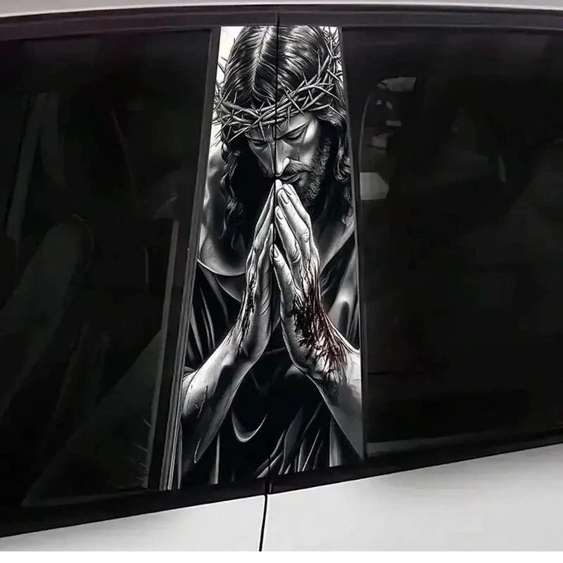 2 pieces of Jesus prayer pattern car stickers, car door pillar protection stickers, easy to stick and peel off, sun protection