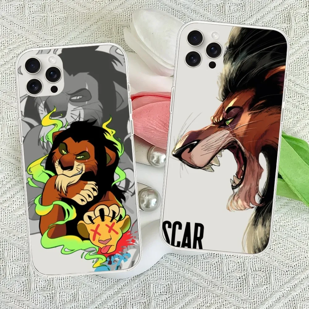 MINISO Disney Villains Scar Cool Phone Case For iPhone 16 11 Mini 13 14 12 Pro Max XS 15 Plus Transparent Shell