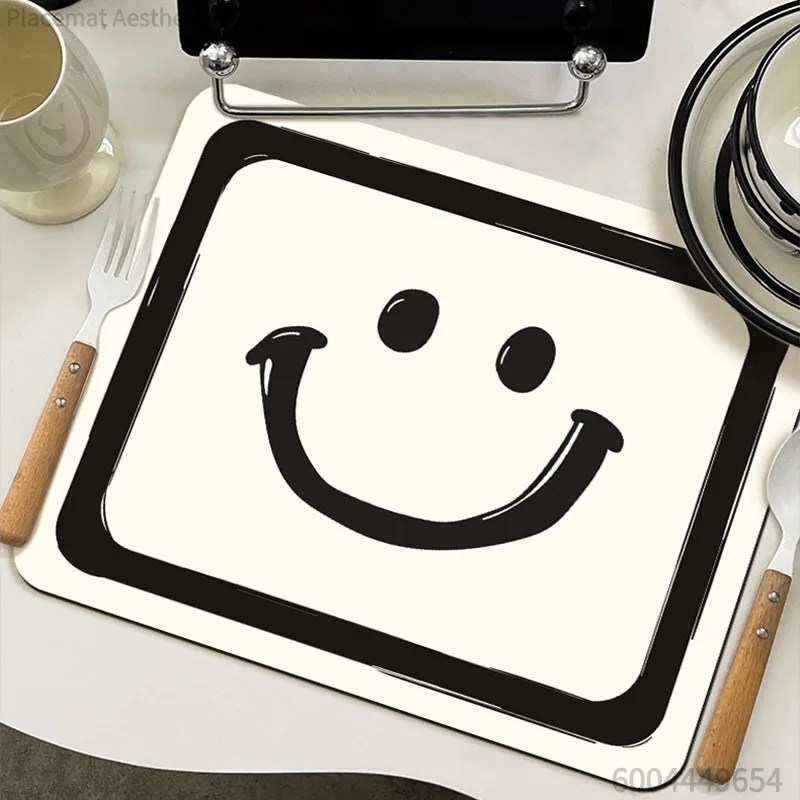 Ins Style Smiley Face Pattern Heat Insulation Anti-Scald Tableware Mat Kitchen Bar Stain-Resistant Home Non-Slip Quick-Dry Mat