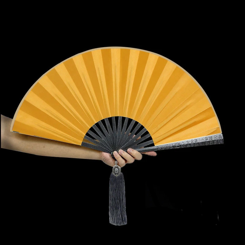 Tungsten Steel Alloy Metal Fan Self-defense Kung Fu Fan Classical Silk Cloth Folding Fan Decoration Gift