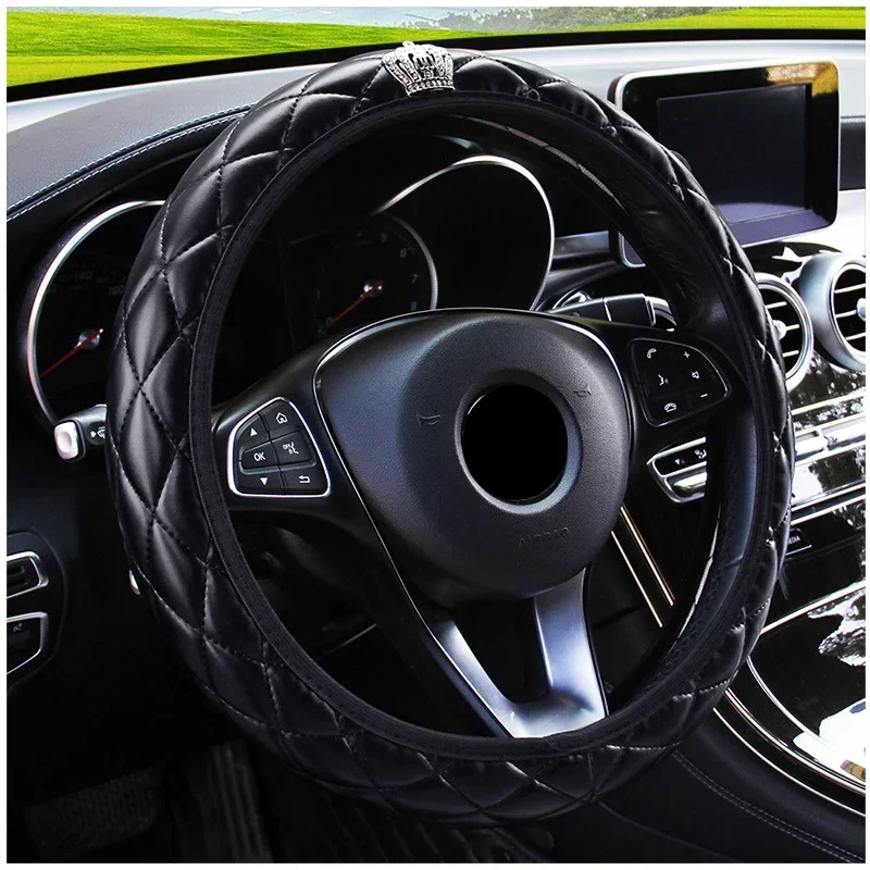 Auto Lenkrad Abdeckung Kristall Krone Lenkung Abdeckungen Auto Innen Zubehör Leder Auto-styling 37-38CM Durchmesser universal
