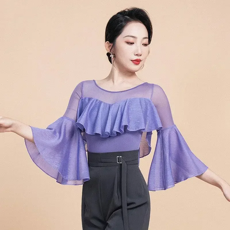 Modern Dance Top Women New Ruffles Sleeve Ballroom Dance Latin Dance Wear