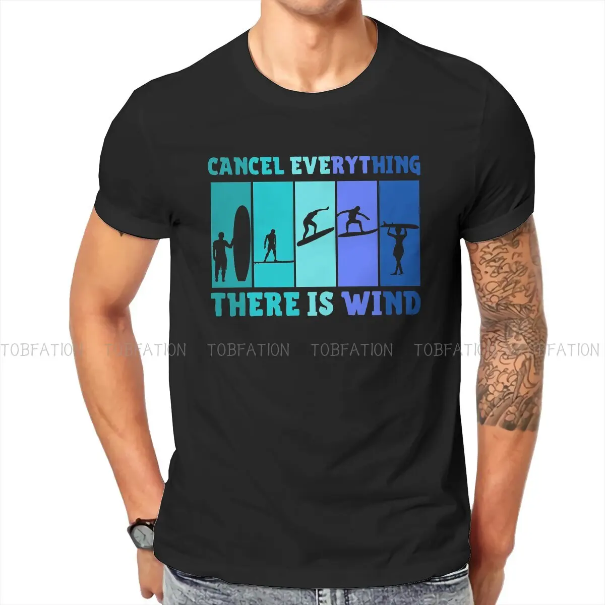 Kitesurfing Kiteboarding Kite Flysurfing Polyester TShirts Funny Surfer Cancel Everything There is Wind Cool Print Men\'s T Shirt