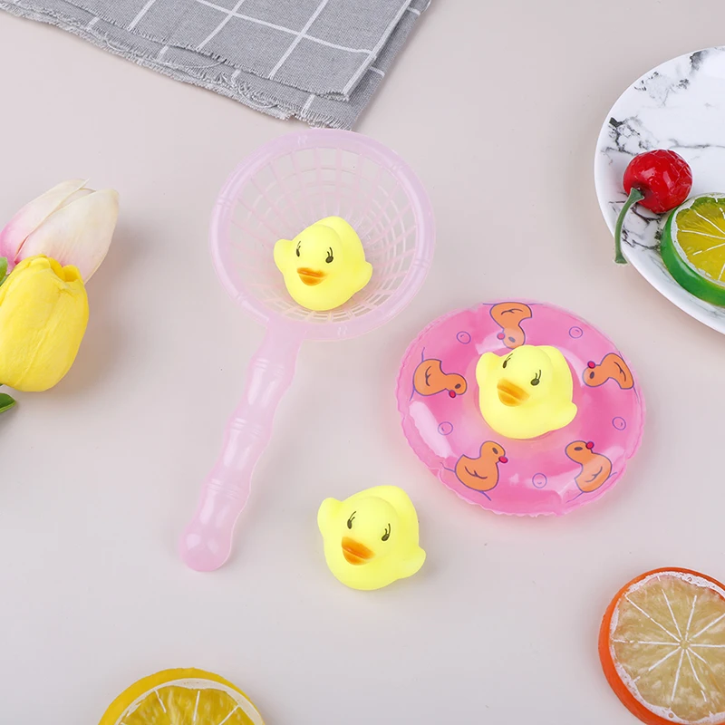 5 Pcs/Set Mini Baby Children Bath Toys Cute Rubber Duck Fishing Net Shower Games