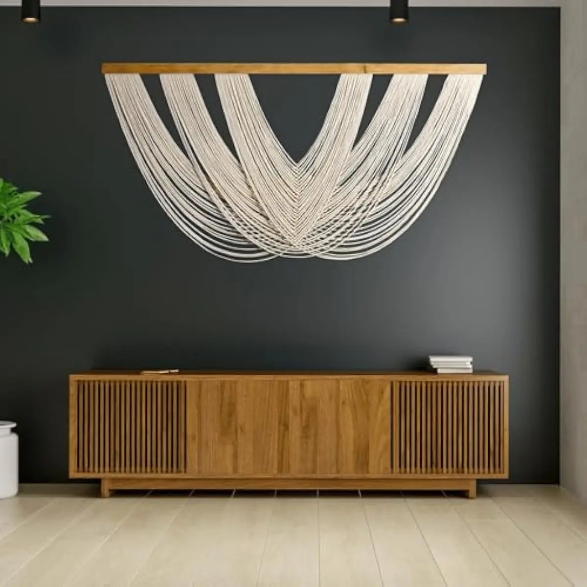Extra Large Handwoven Macrame Tapestry 59 x 33 Inches – Natural Fiber Wall Art Featuring Organic Cotton, Birch Wood Rod, Earthy