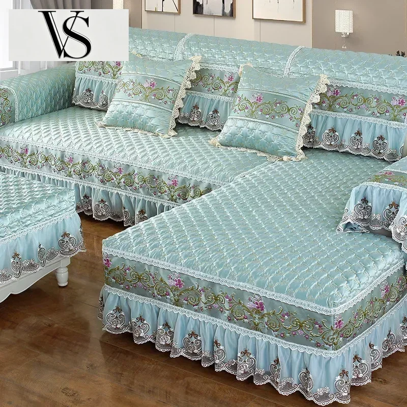 Universal Cushion Minimalist Fabric Soft Comfortable Anti Thick Slip Couch Cover High Embroidered End Lace Sofa Mat Seasonal