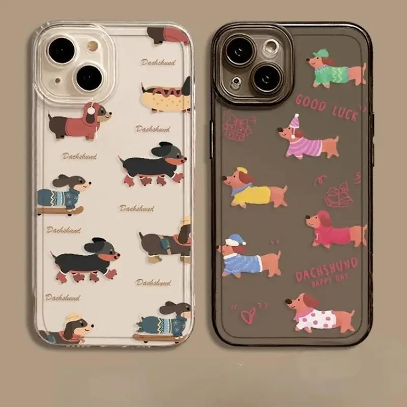 

Cute Cartoon Sausagedog Dachshund Phone Case For iPhone 16 15 11 12 14 13 Pro Max Mini X XS XR 7 8 Plus SE4 16E Shockproof Cover