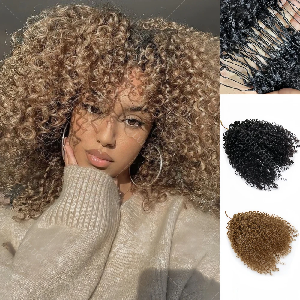 

12A Small Spirals Curly Feather Crochet Hair Extensions Invisible String Honey Blonde Pre Separated Knotless Crochet Human Hair