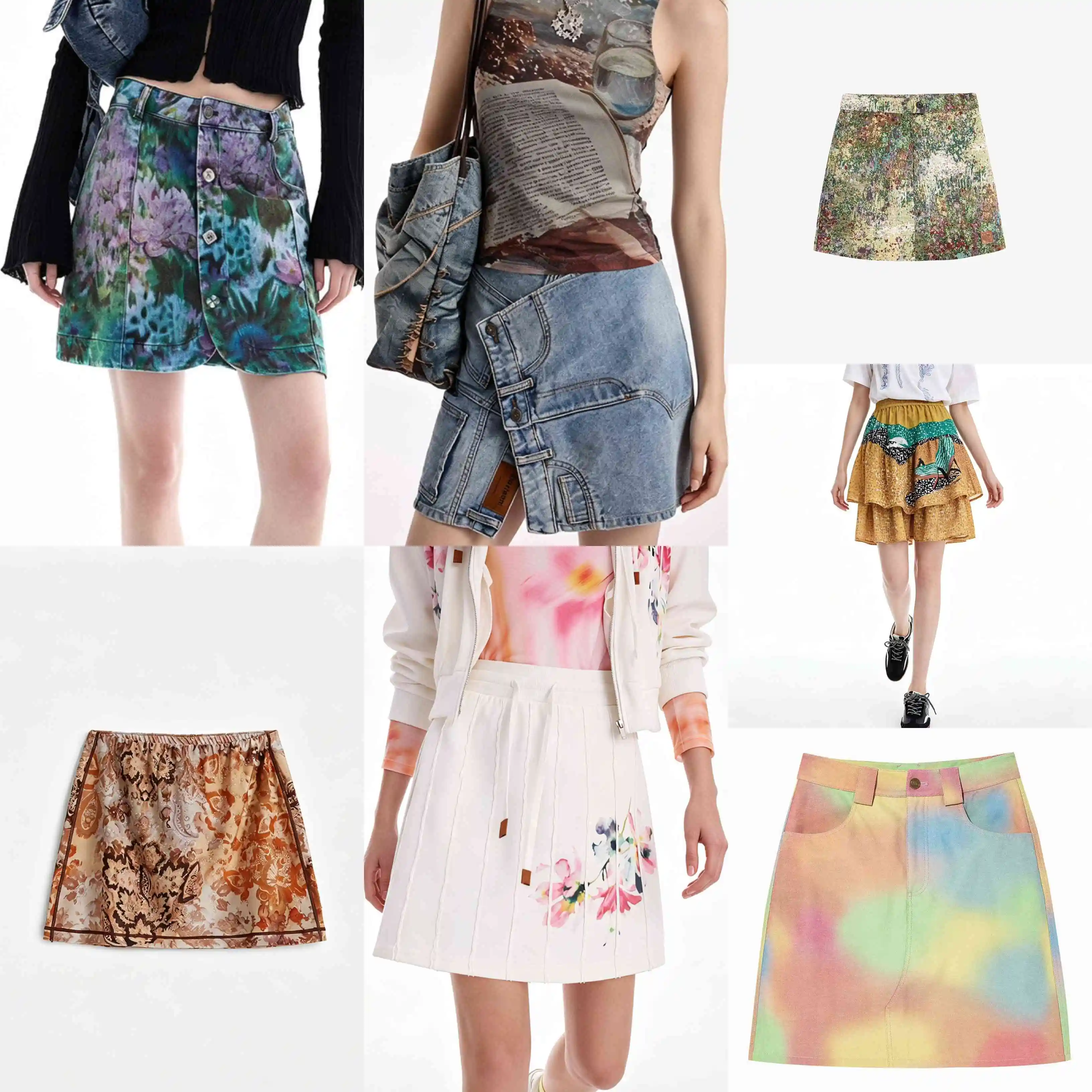 2026 Foreign Trade Spain Original Single New Product Women's Half Skirt Embroidered Printed Splicing Designer Short Skirt