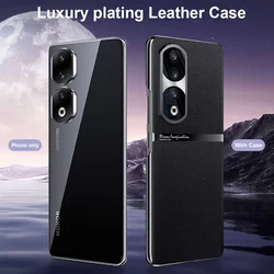 Luxury Plating Ultrathin Case for Honor 90 Pro Cases Official Shockproof Back Cover Pu Leather Capas Camera Protector GKK Funda