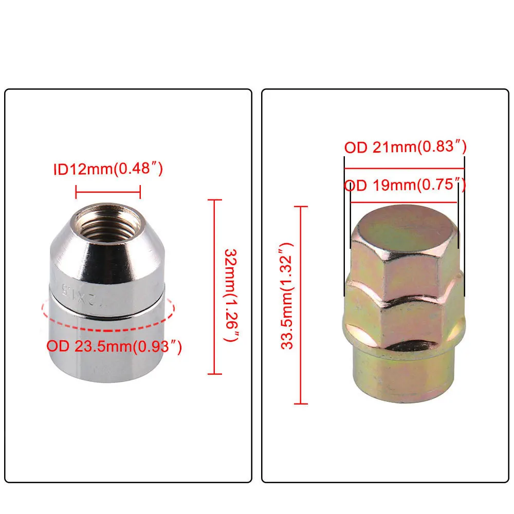 For Toyota For Honda For Acura US M12x1.5 Car Anti Theft Steel Wheel Lock Lug Nuts Tyre Chrome Locking Nuts 4+1 Set