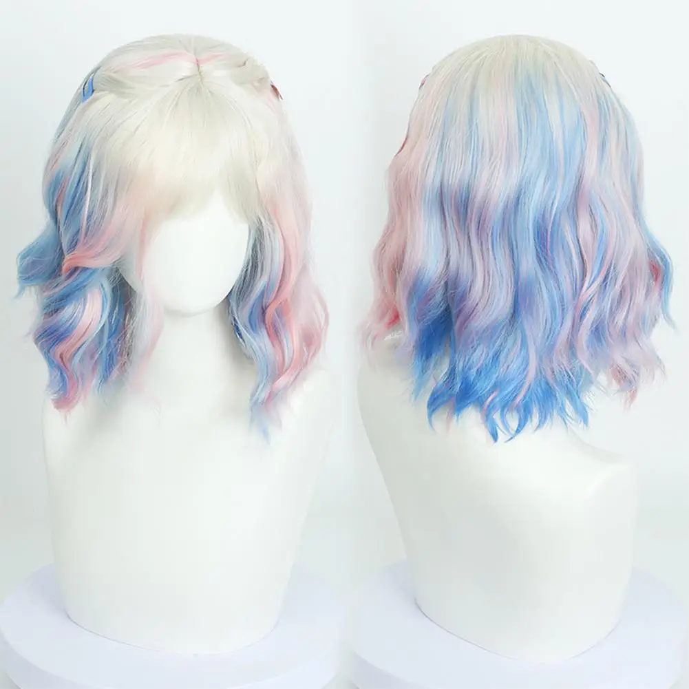 Wellenhaarperücke mit rosa blauen Ombre-Highlights Schulmädchen-Pony, für Kostümparty-Zubehör, für Cosplay Hallowe V6m3