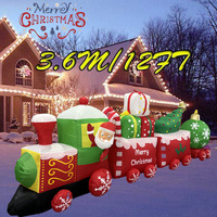 3.6M/12FT Inflatable Toy Train Christmas Decorations New Year Santa Claus Ornament Xmas Inflatable Party Outdoor Decor