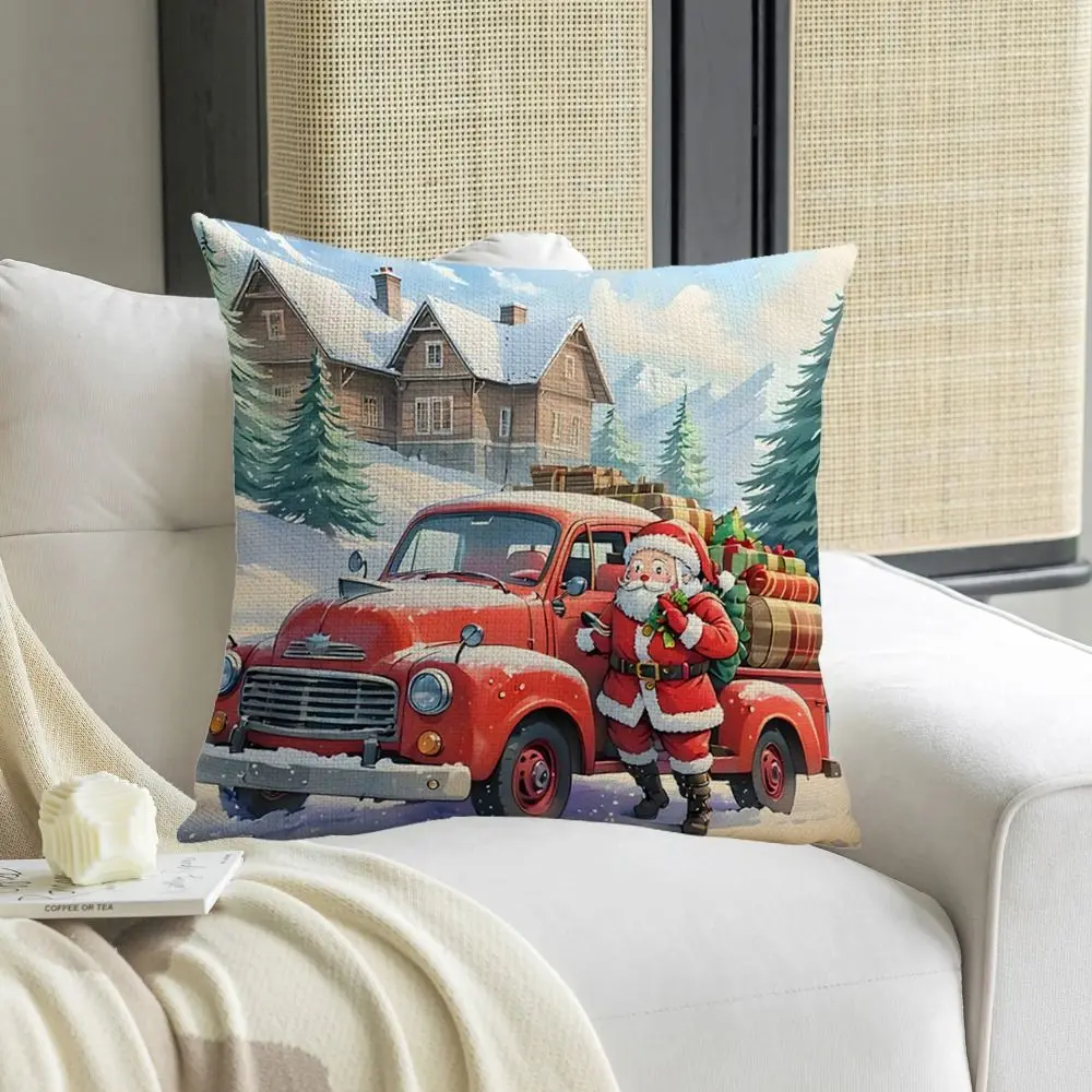 

Home Decor 45x45cm Merry Christmas Pillow Cover Luxury Flax Xmas Throw Pillow Case Rectangular Soft Pillow Shell Sofa