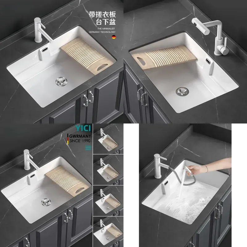 For Under Counter Ceramic Laundry Sink with Mobile Washboard Deepened Balcony Wash Basin for Toilet Area Space Saving Durable
