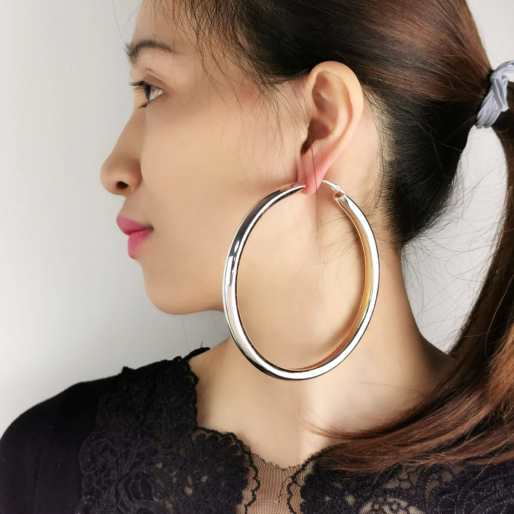 95mm Round Chunky Metal Hoop Earrings For Women 2022 New Statement  Alloy Big Earring Fashion Trend Jewelry Brincos MANILAI