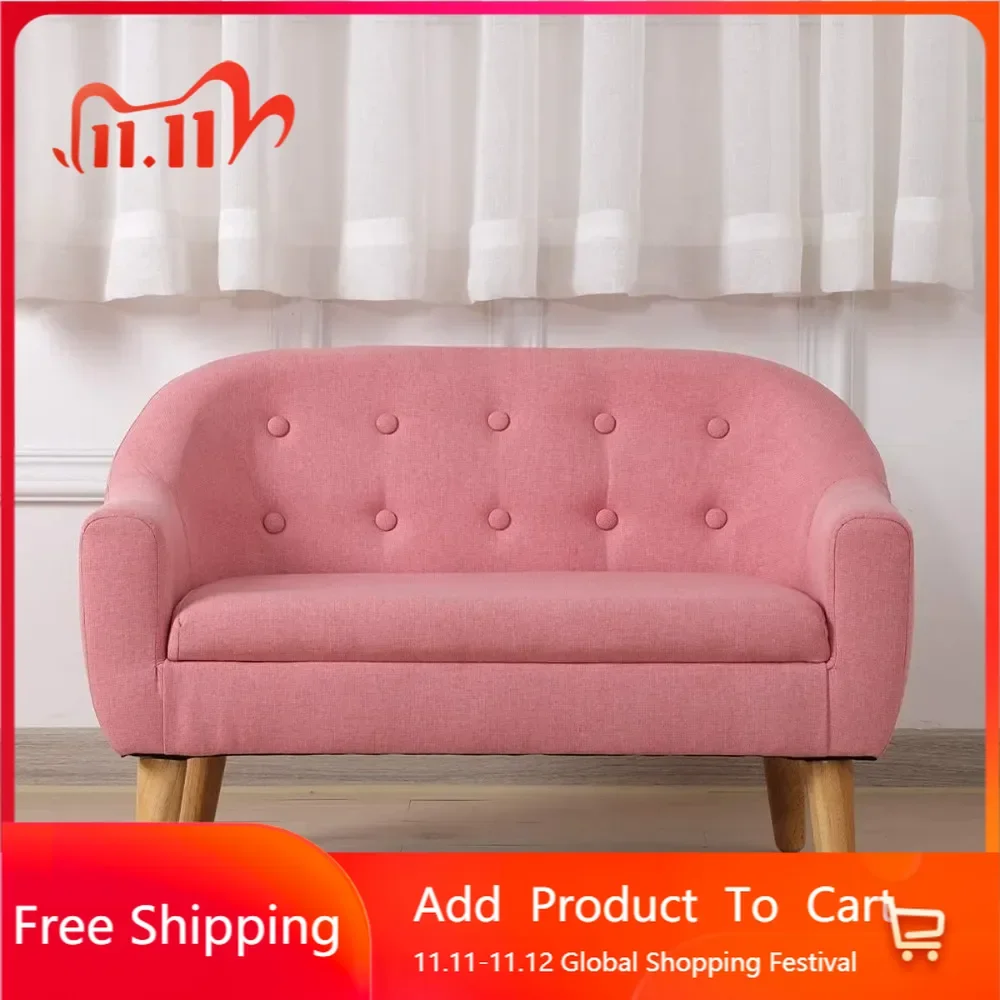 Children's Sofas, Kids Sofa,Linen Fabric 2-Seater Upholstered Couch,Small Toddler Couch for Children Gift(30-Inch) (Pink)