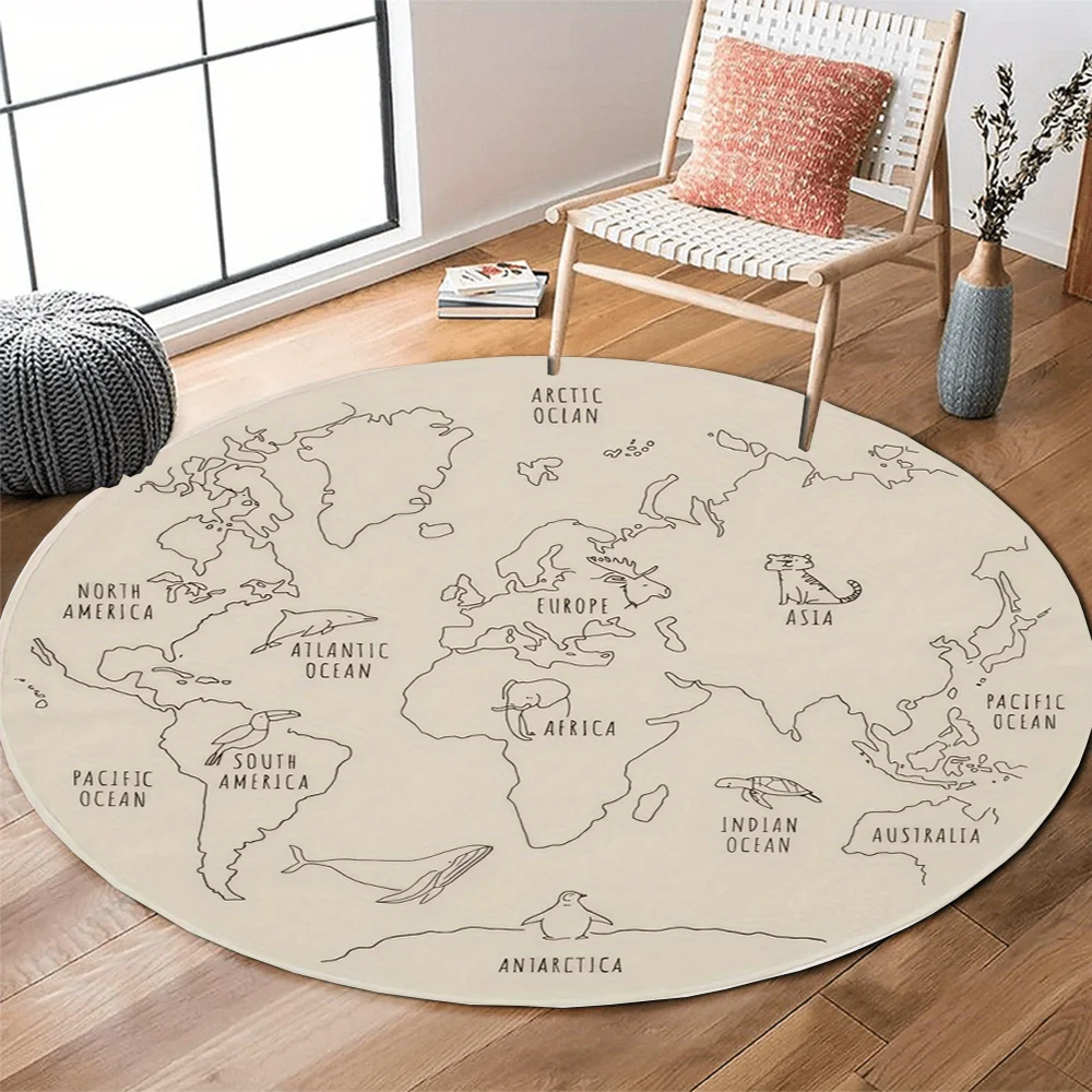 Tapis rond éducatif avec carte du monde, en flanelle, pour enfants, apprentissage de la géographie, salle de classe, maternelle, tapis de sol, décoration sur le thème du voyage