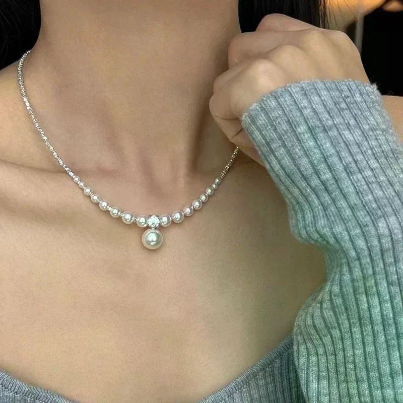 Sweet Irregular Minimalist Temperament Pearl Neck Chain Tassel Choker Necklaces For Women Anniversary Trendy Jewelry Gift