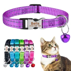 Personalized Pure Nylon Cat Collar Customized Buckle Engraved Collar Nameplate Name Adjustable Colorful Summer Free for S Cat