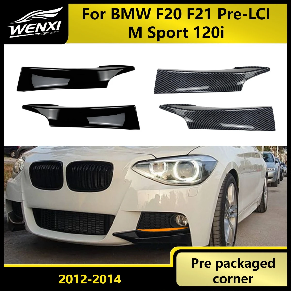 

New Car Front Bumper Lip For BMW F20 F21 Pre-LCI M Sport 2012-2014 M120i 1 Pair Splitter Canards Spoiler