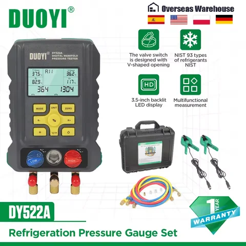 DUOYI DY522A Digital Manifold Meter 3.5-inch Backlit Air Conditioning Vacuum Gauge Digital Manifold Pressure Tester