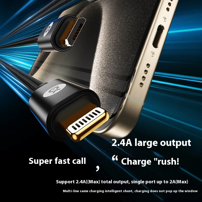 كابل بيانات Biaze 3 في 1 كابل شحن 1.2 متر شحن سريع USB متعدد الرأس مناسب لهاتف Apple Huawei 66W 100W