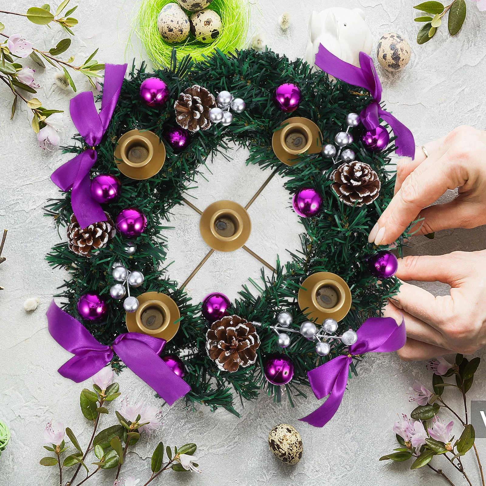 

1pcs Advent Wreath Candlestick Red Berry Christmas Candles Holder For Holiday Tabletop Decoration Centerpiece