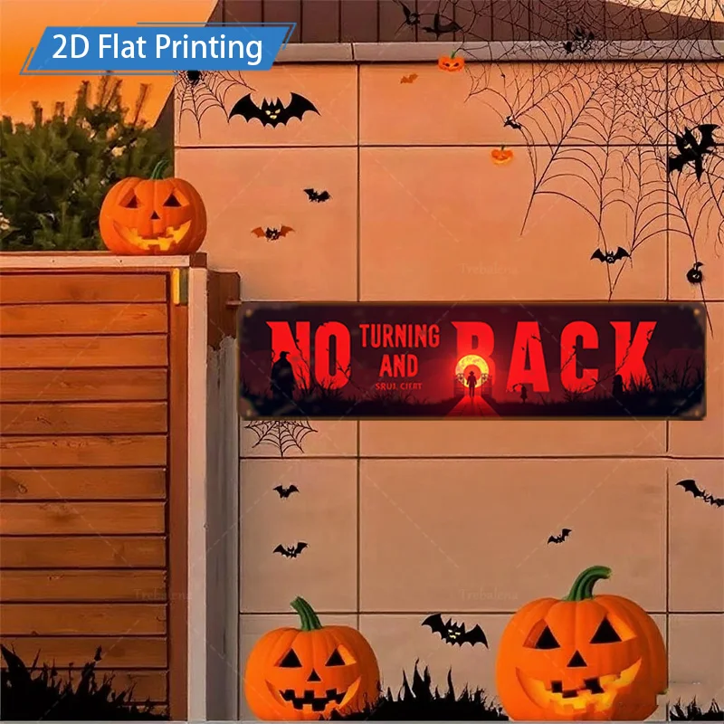 1 قطعة علامة معدنية ، 4x16 بوصة علامة "لا تحول الظهر" للهالوين ، ديكور اليقطين المخيف والخفافيش ، فن الطباعة المسطحة الاحتفالية ثنائية الأبعاد