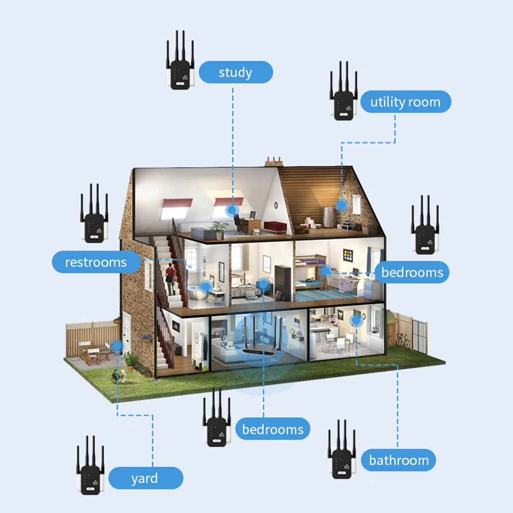 5G WLAN-Signalverstärker 1200M Vierkabel-System Schwarz für den Heimgebrauch EU-Stecker Signalverlängerer Hochgeschwindigkeits-WLAN-Booster