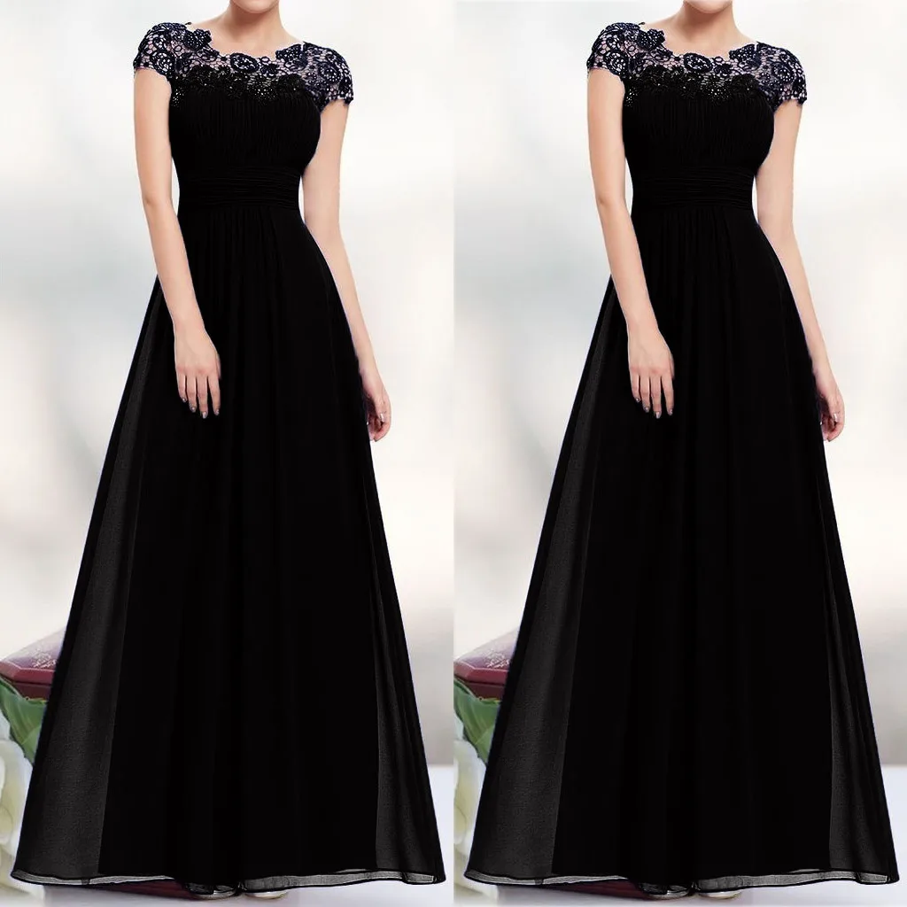 Vestido de encaje de noche para mujer, Vestido largo de dama de honor elegante, vestido Swing de manga corta para mujer, Vestidos Retro Para fiesta y Club, nuevo, 2024