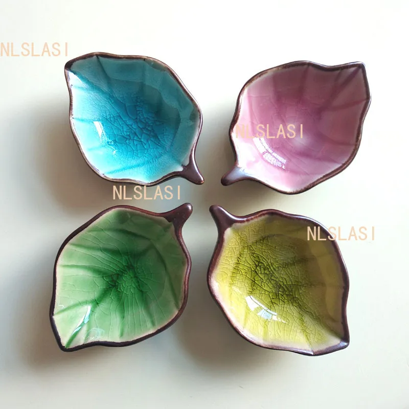 1pcs Ice Cracked Glazed Ceramic Minimalist Korean Beauty Salon Product Mixing Dish Leaf Shaped SPA Essential Oil Dish
