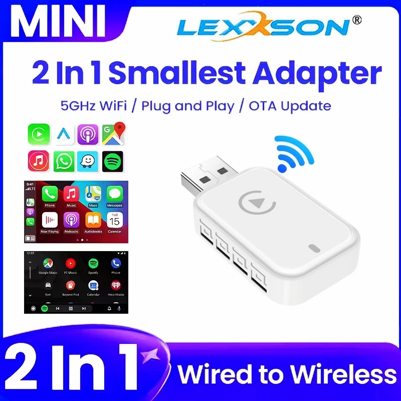 

2in1 Wired to Wireless CarPlay Android Auto Adapter for OEM Car Stereo Plug and Play Smart Link Fast Connect Universal