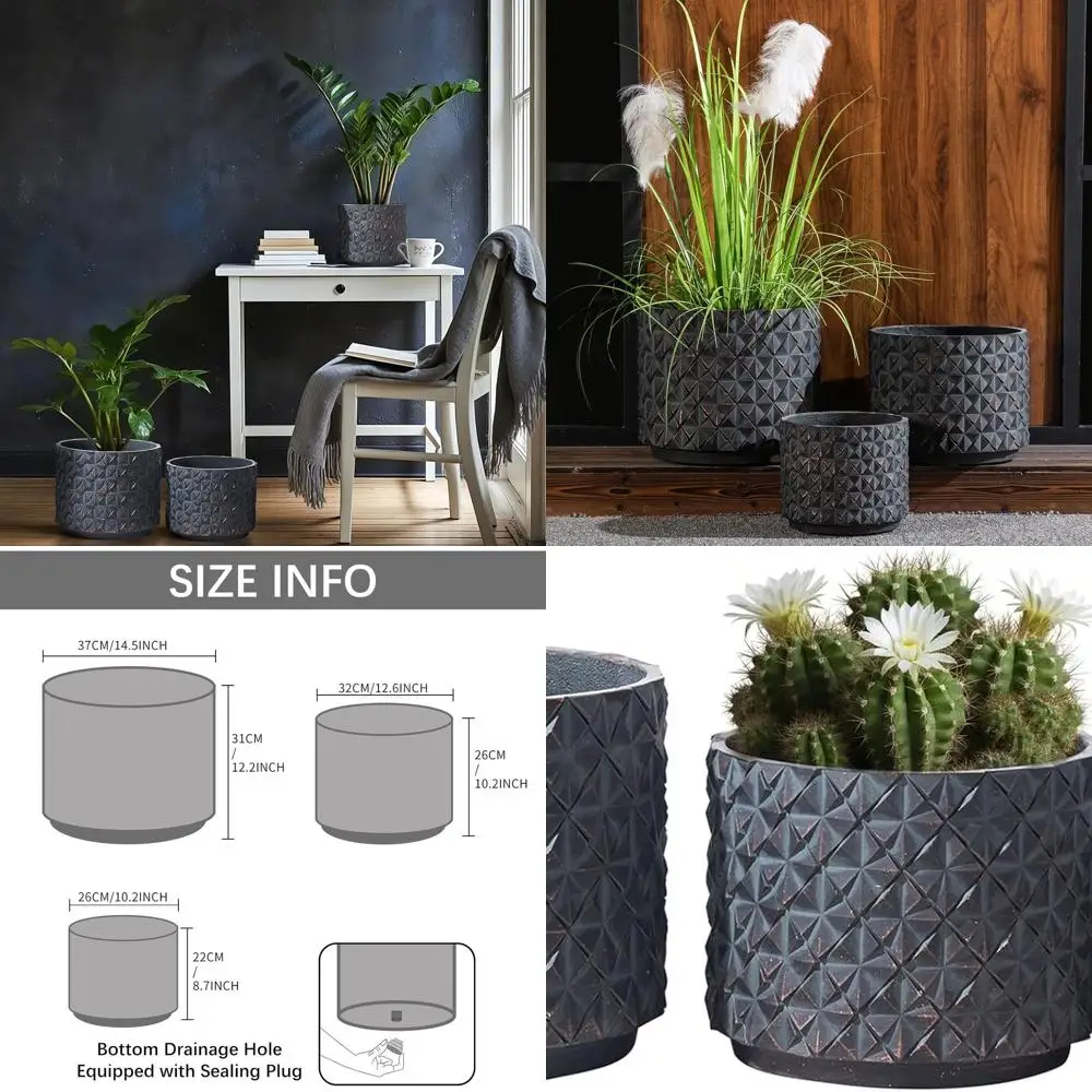 

Современные уличные цветочные горшки, набор из 3 штук, 14,5, 12,6, 10,2, дренажное отверстие, подходит для дома, офиса, внутреннего и наружного декора