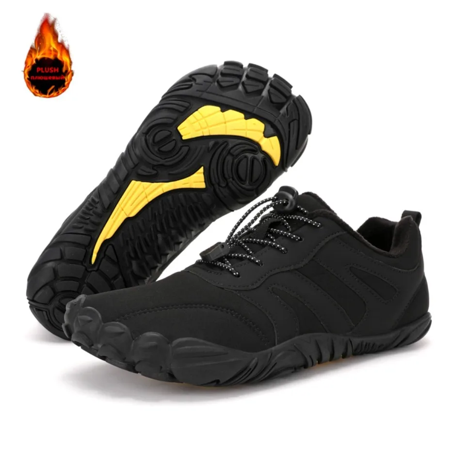 Men's Winter Warm Barefoot Shoes Waterproof Wide Toe Non-Slip Rubber Sole Plush Lined Hiking Shoes Outdoor Sneakers Running Shoe
