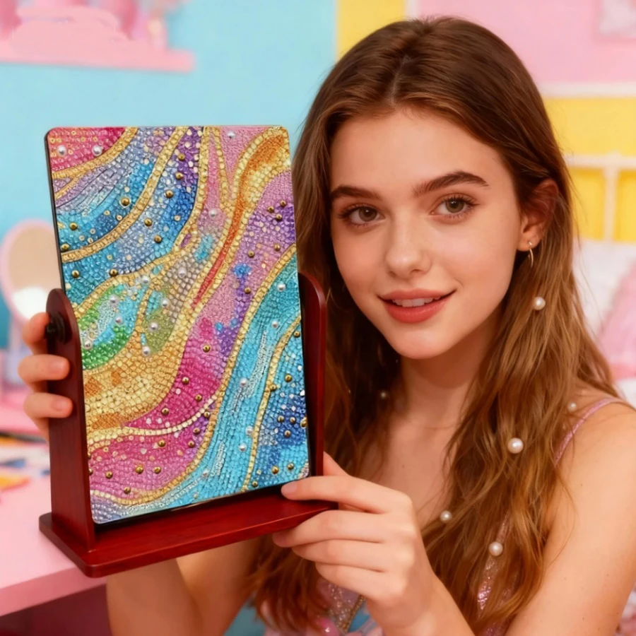 

2026 DIY Diamond Painting Mirror Kit Special Shape Table Top Rhinestones Desktop Ornaments 5D DIY Diamond Art Tabletop Decor