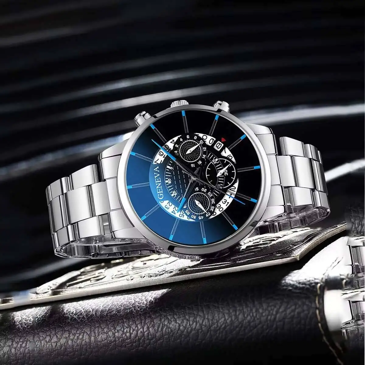 2 pçs de luxo masculino negócios relógios moda banda aço masculino analógico relógio quartzo pulseira conjunto relogio masculino (sem caixa)