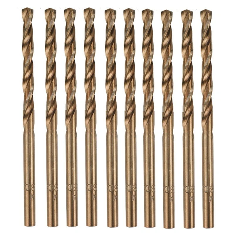 10PCS Twist Drill Bit Set M35 4.0Mm 3 Edge HSS Hole Drill Bit  For Stainless Steel Wood Metal Drilling