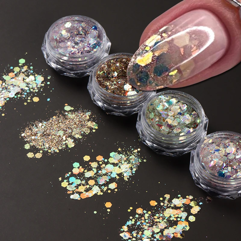 12 صندوق سباركلي مرآة حورية البحر مسمار بريق رقائق هولو قزحي الألوان الحرباء مسدس الترتر الماس الغبار مسمار الفن زينة #5