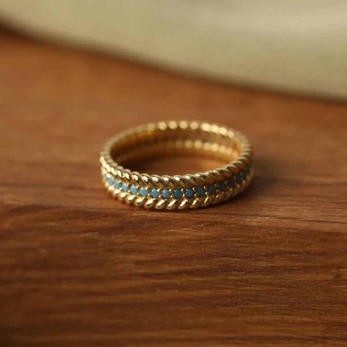 

Niche Designer 925 Silver Natural Turquoise Eternity Finger Band For Girls Classic Blue Gems Infinity Daily Wear Ring Bijoux