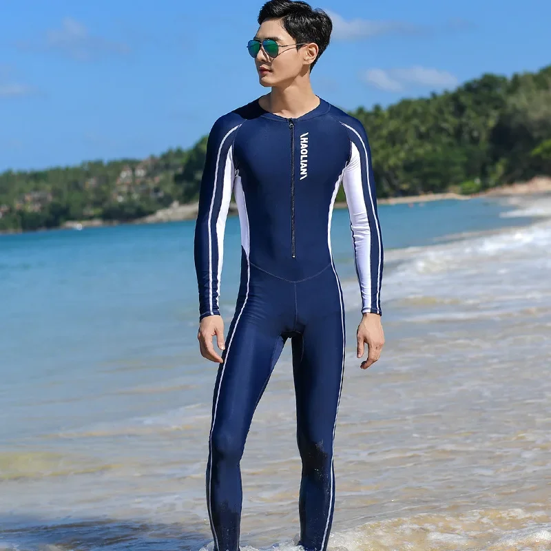 Men's long sleeved one-piece diving suit sports cycling sunscreen quick drying suit surfing professional short sleeved swimsuit