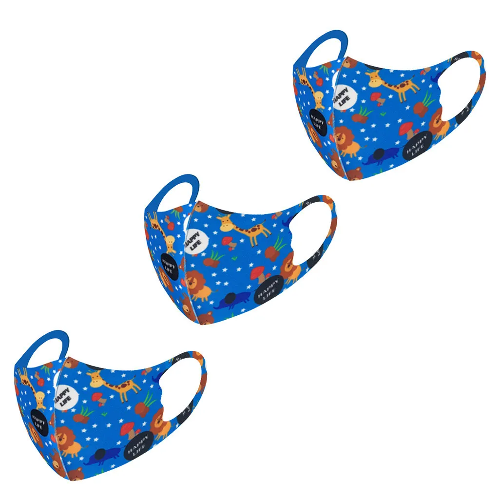 3PCs Kids Boys Girl Cotton Washable  Filter Cartoon Mask Outdoor Dust-Proof Face Protective Mask Washable  Reusable Mask